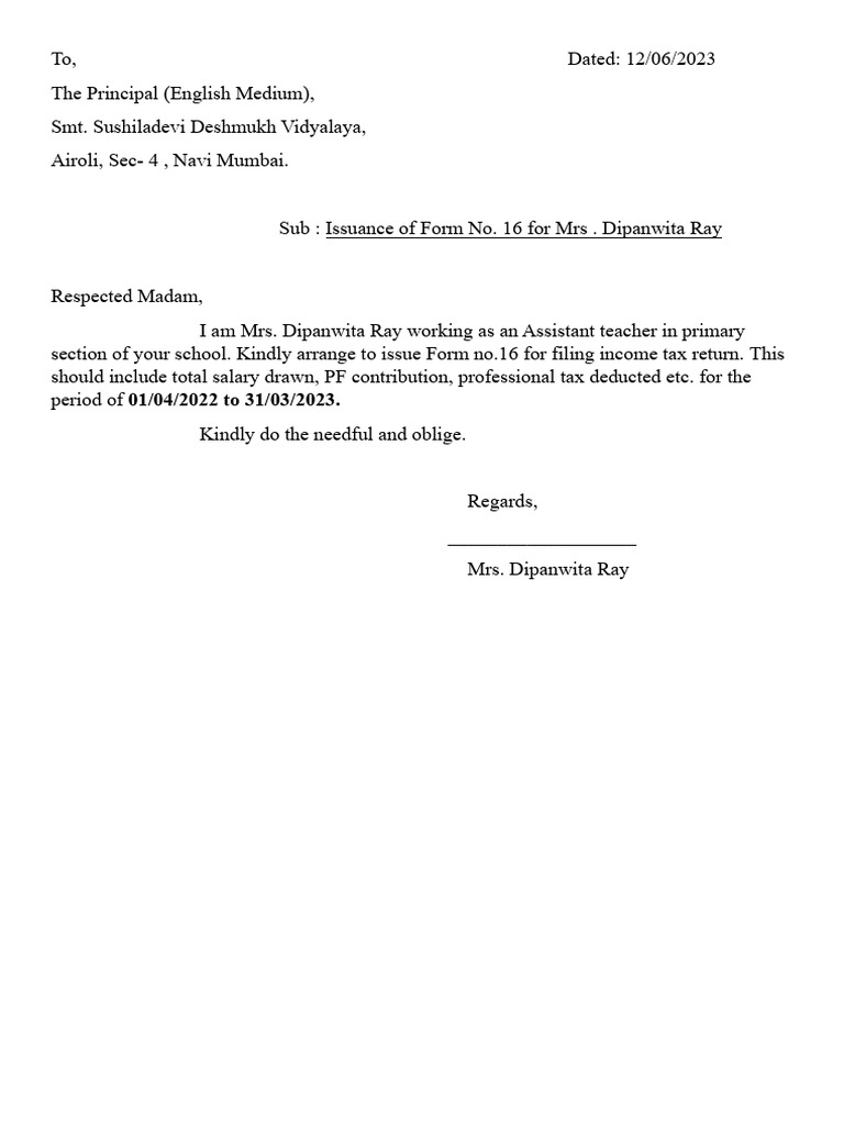 Request for Form 16 Issuance | PDF