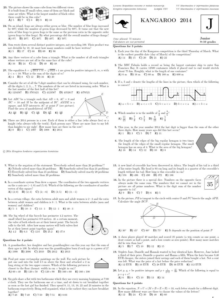 Math Competition Problem Set 2014 | PDF | Polytopes | Euclidean Geometry