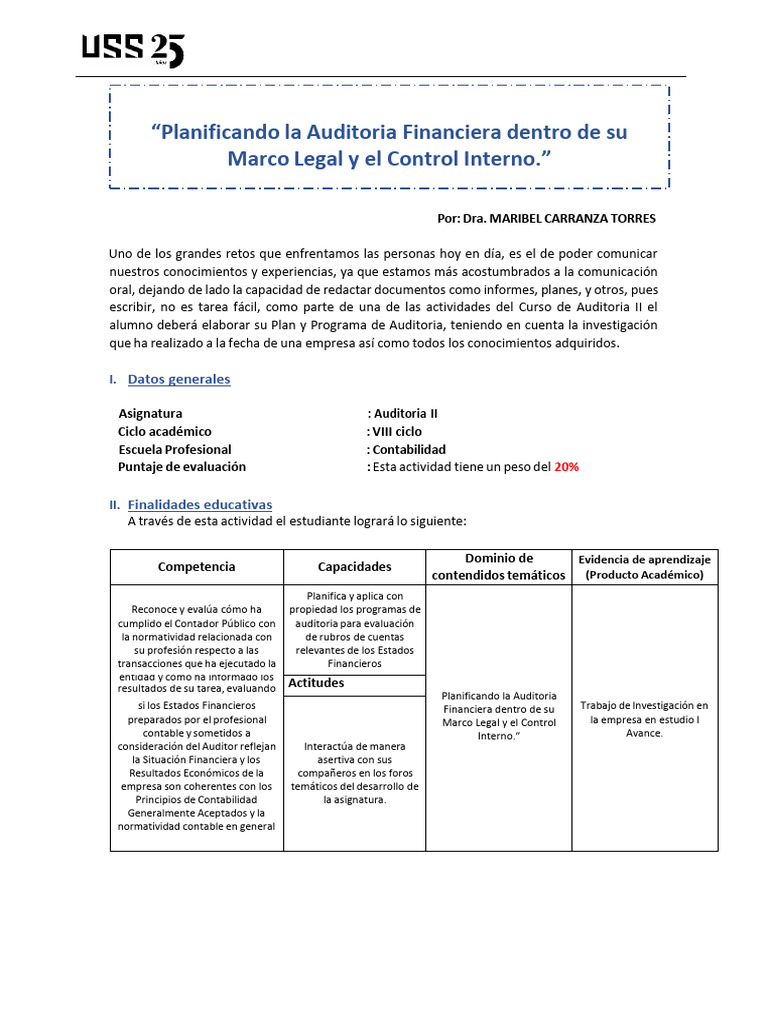 Plan y Programa de Auditoría Financiera | PDF | Auditoría | Contador