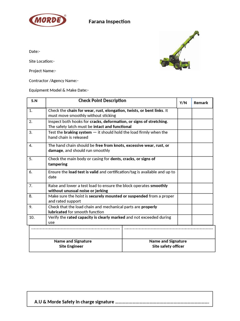 Farana Inspection Checklist | PDF