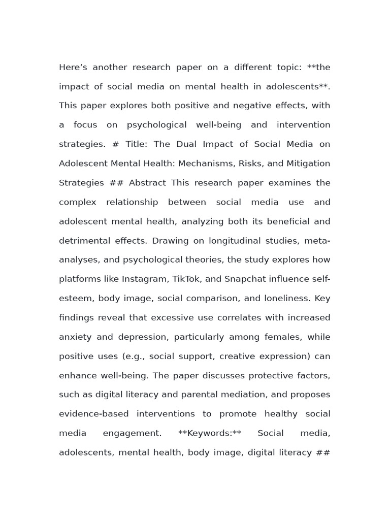 The Dual Impact of Social Media On Adolescent Mental Health | PDF ...