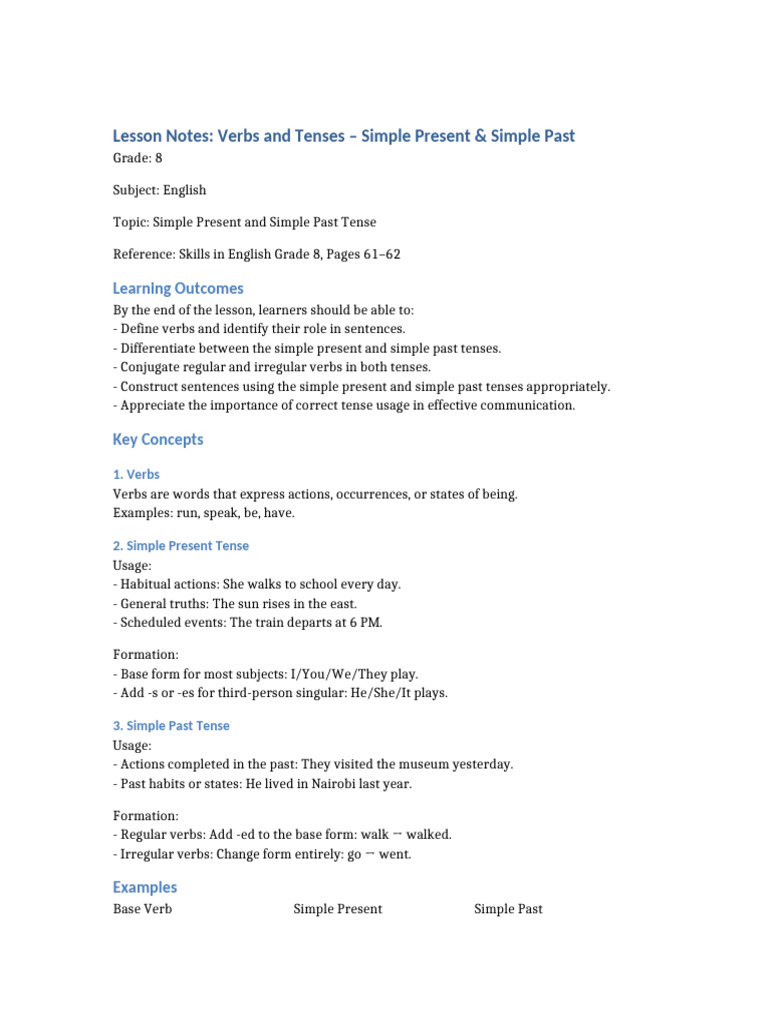 Simple Present and Past Tense Guide | PDF