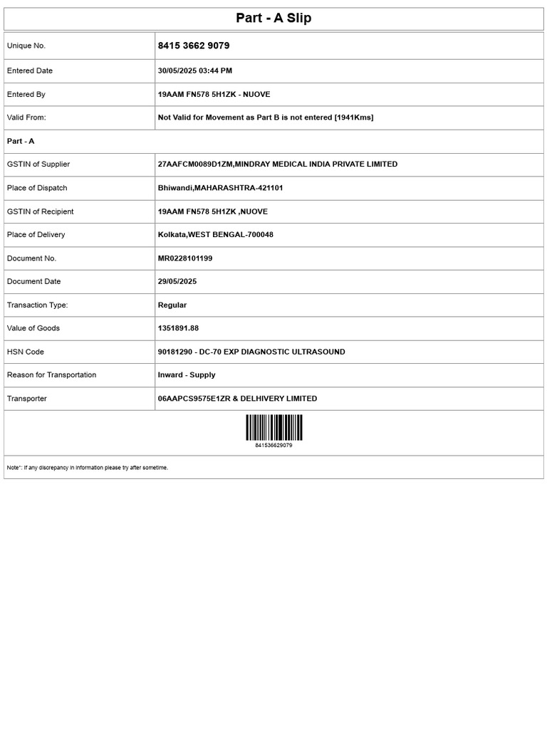 Mindray E-Way Bill System - 101199 | PDF