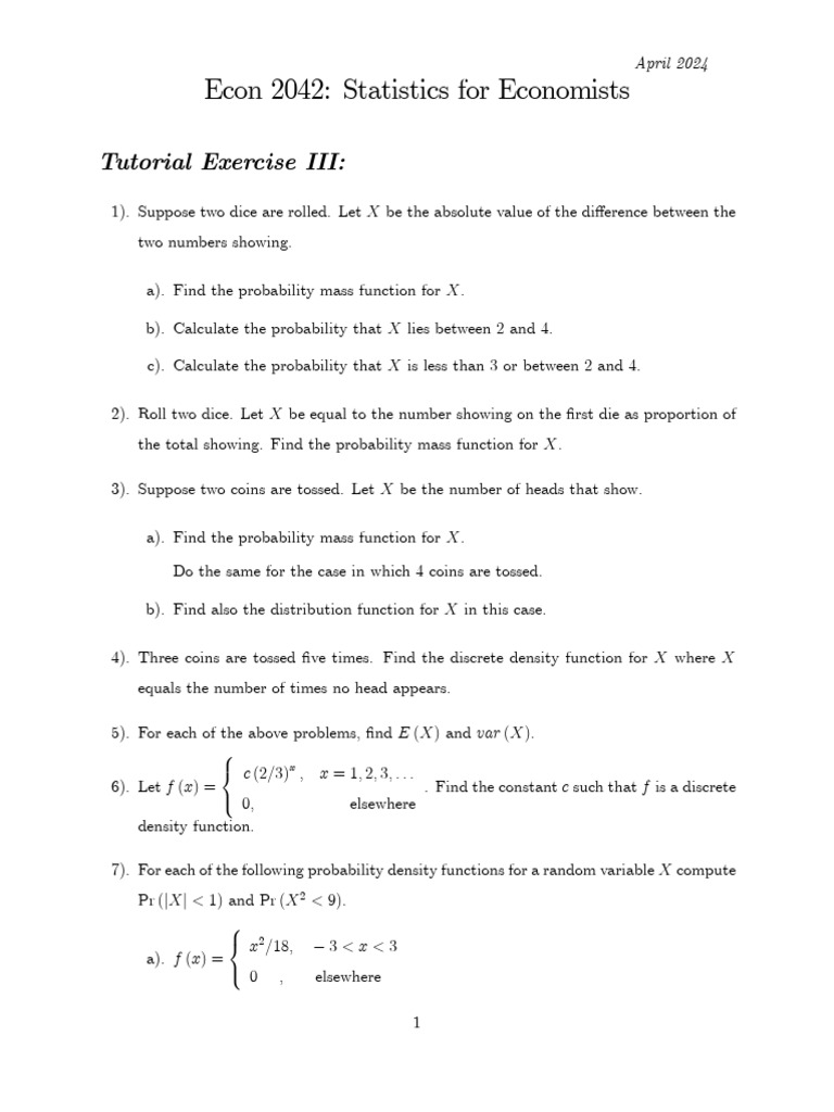 Probability Exercises for Economists | PDF | Probability Distribution ...
