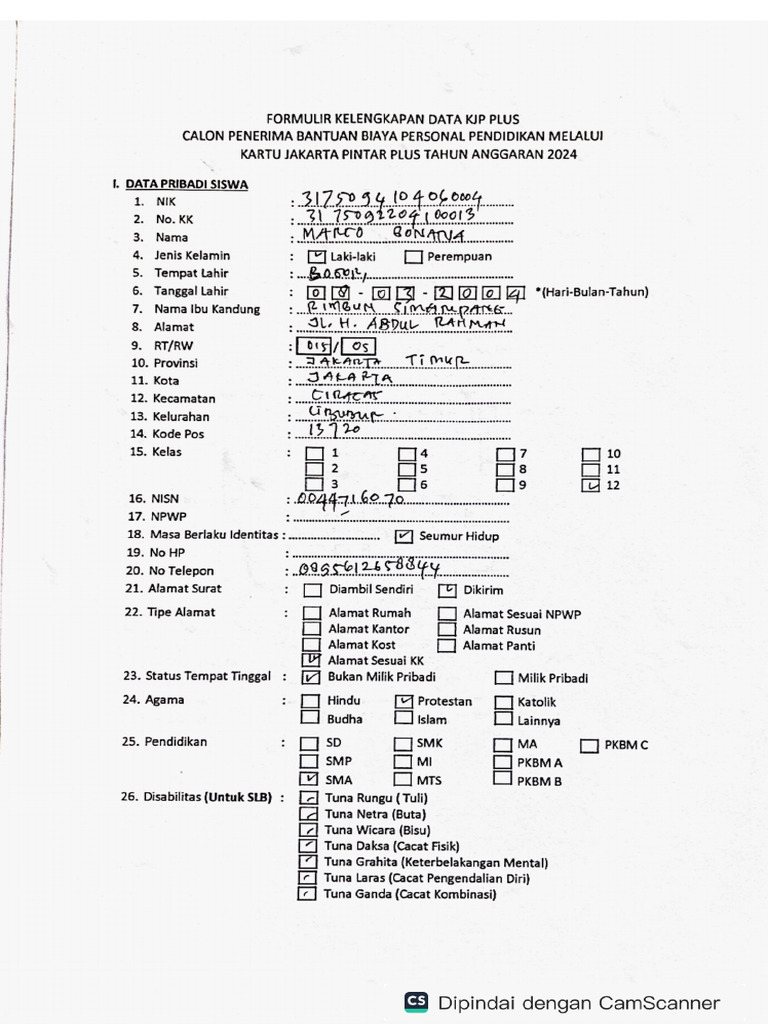 Formulir Kelengkapan KJP Plus | PDF