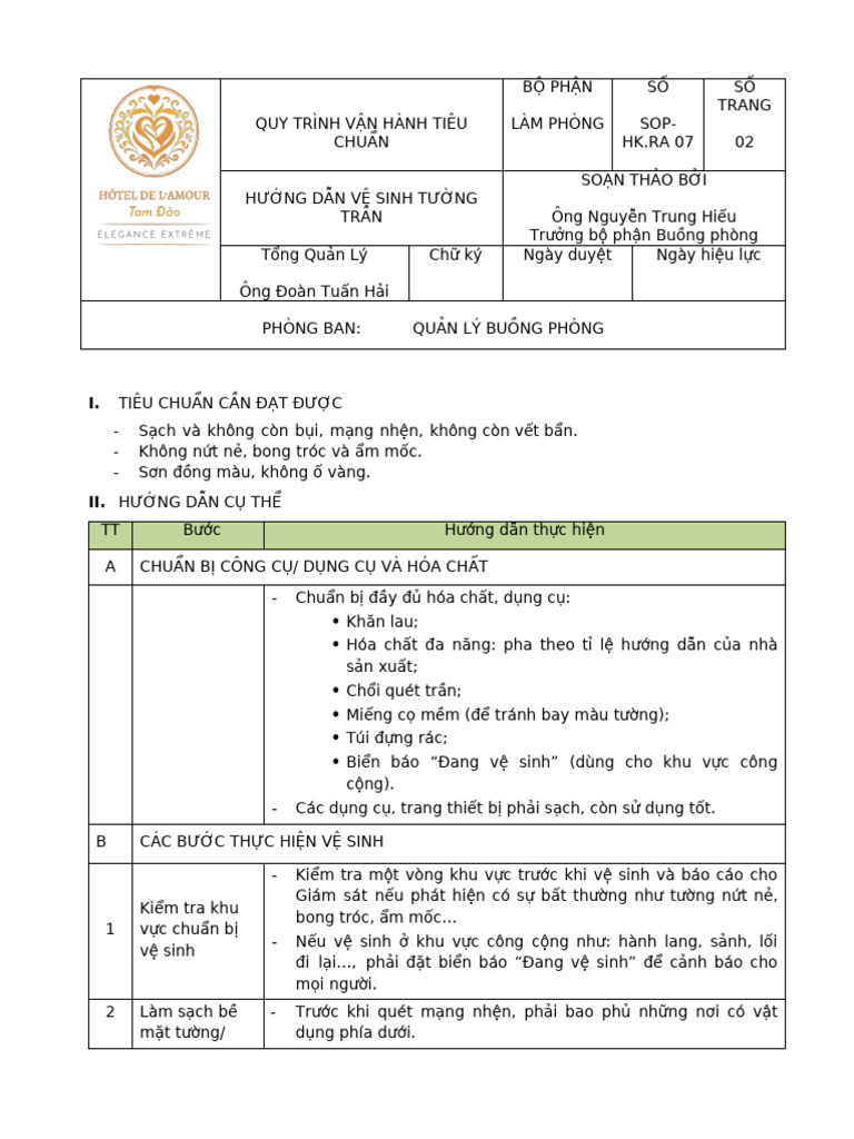 SOP-HK.ra 07 Vệ Sinh Tường Trần | PDF