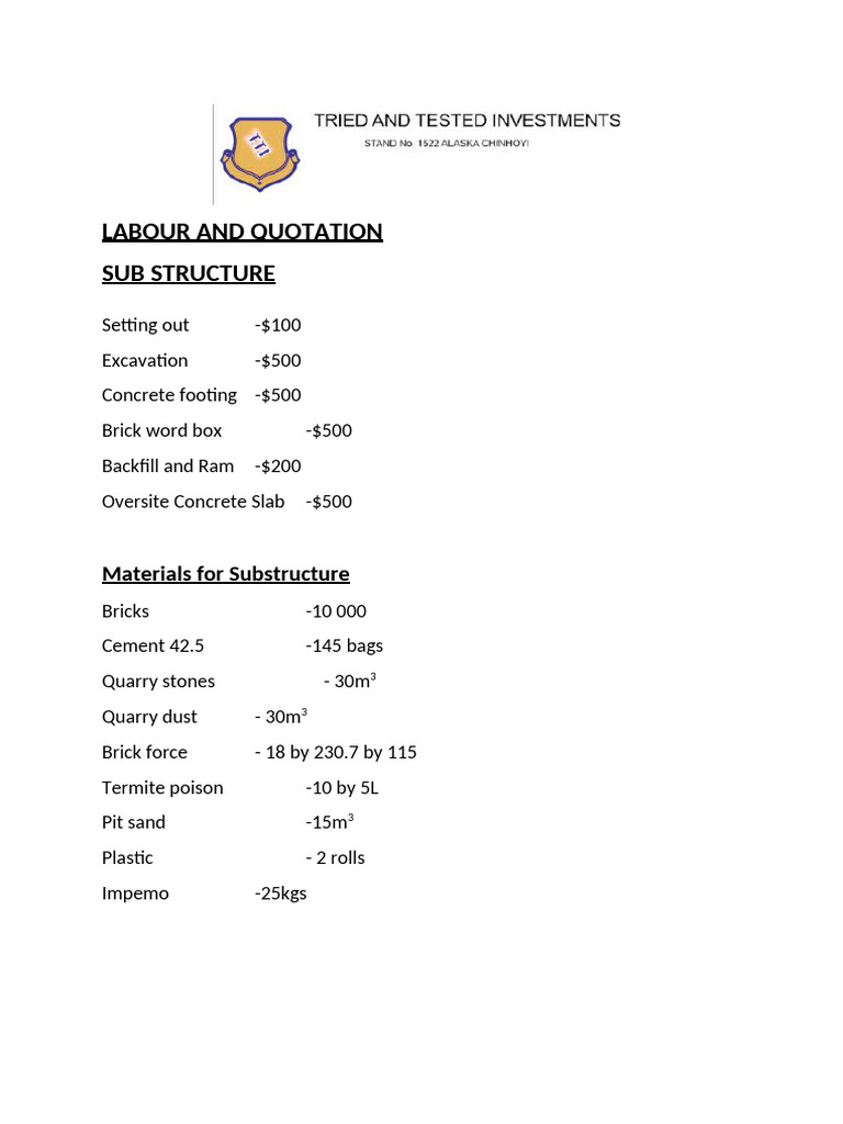 Labour and Quotation | PDF
