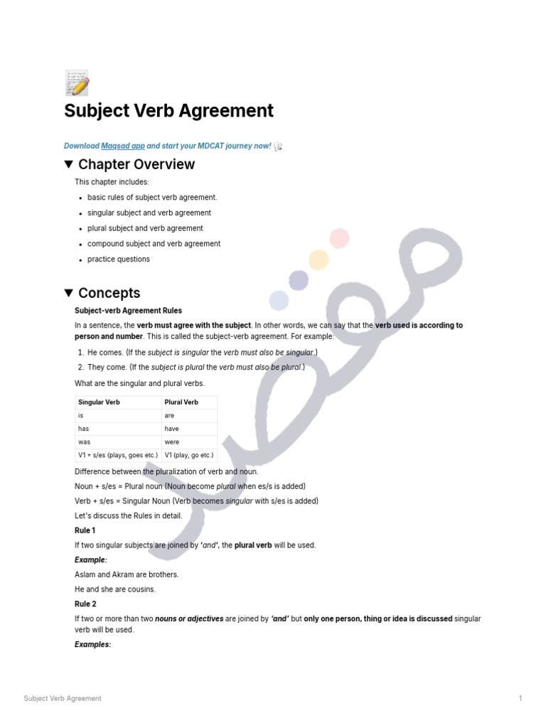 Subject-Verb Agreement Rules Explained | PDF | Grammatical Number | Plural