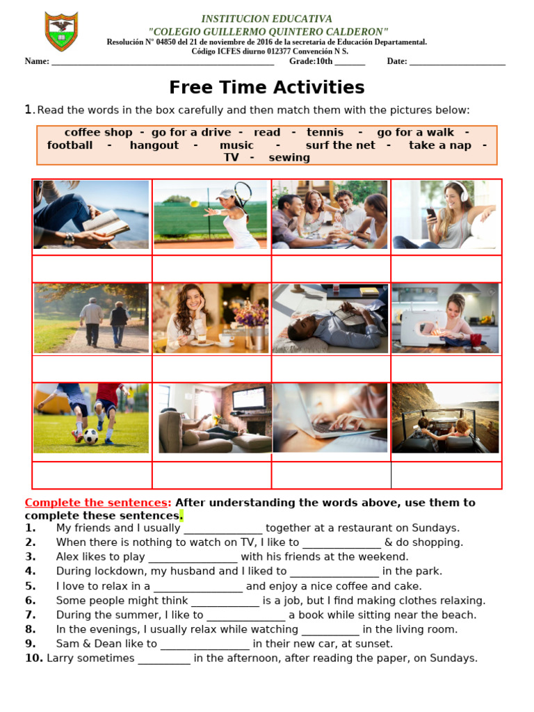 Free Time Activities and Hobbies for 10th Grade | PDF