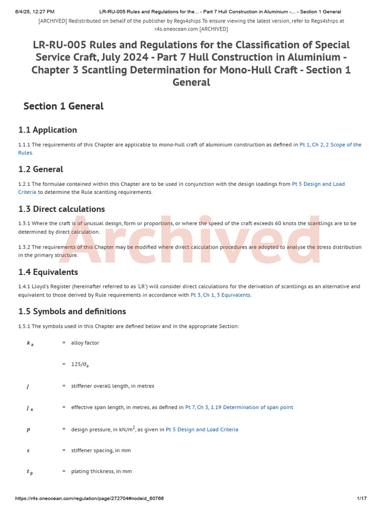LR Rules for Aluminium Mono-Hull Craft | PDF | Bending | Young's Modulus