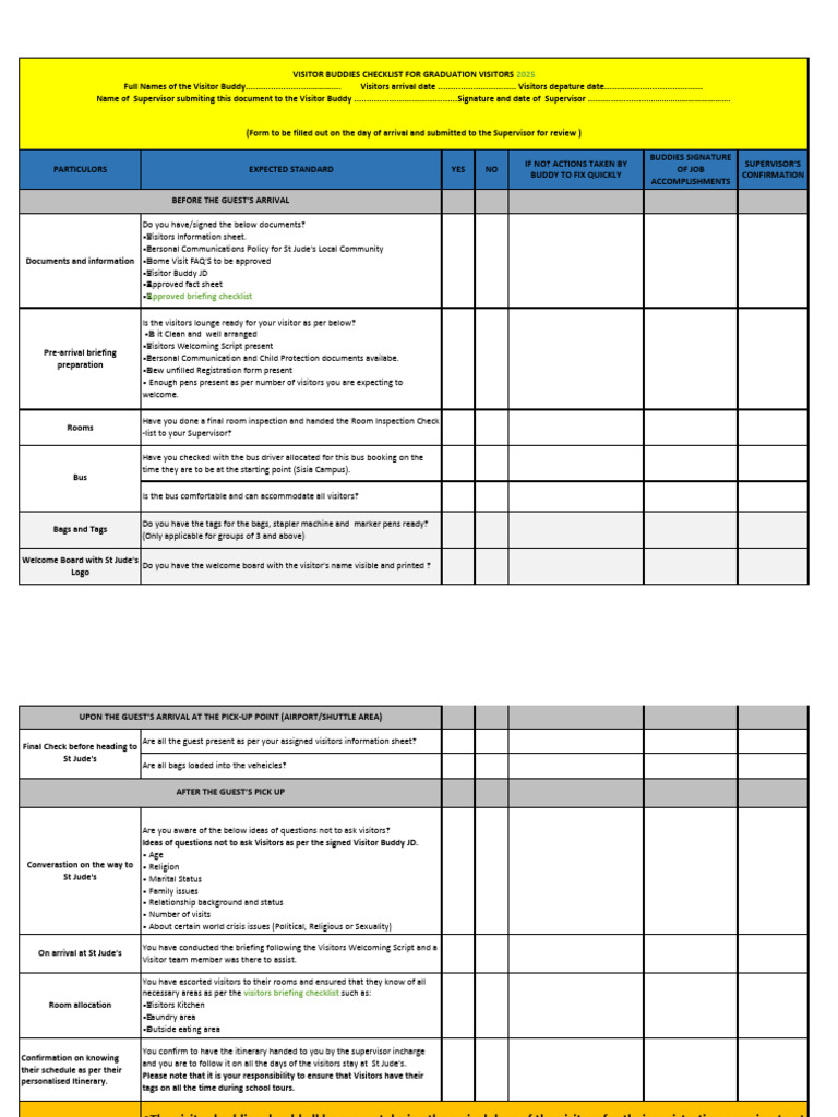 Visitor Buddy Checklist for 2025 | PDF