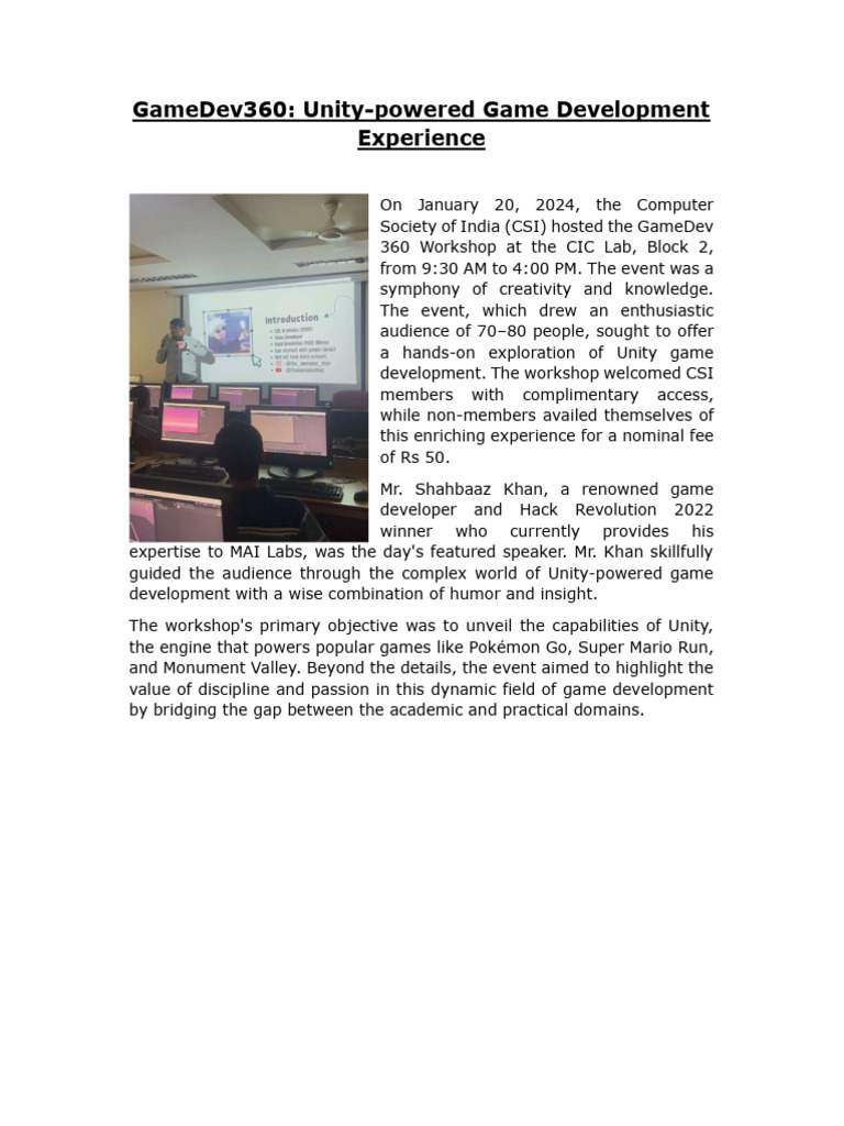 Unity Game Development Workshop 2024 | PDF | Web Development ...