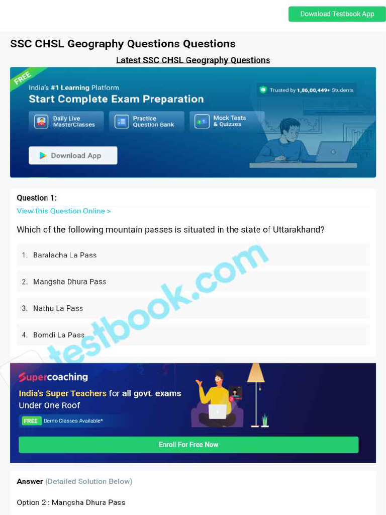 SSC CHSL Geography Questions 63914c850b77213dced75872 | PDF