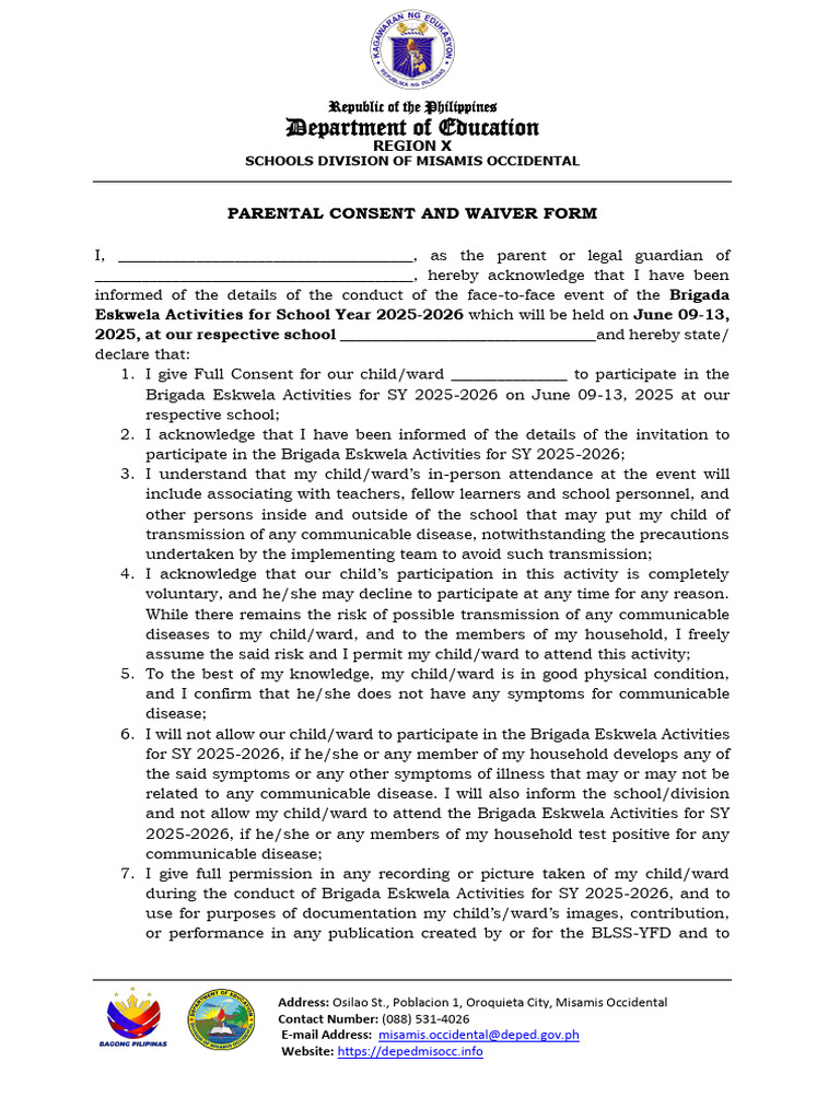 Parental Consent for Brigada Eskwela 2025 | PDF | Consent