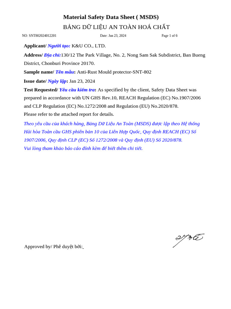 Anti-Rust Mould Protector MSDS | PDF | Dangerous Goods | Firefighting