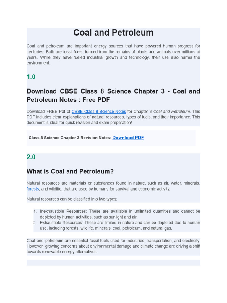 Coal and Petroleum: Class 8 Overview | PDF | Fuels | Petroleum