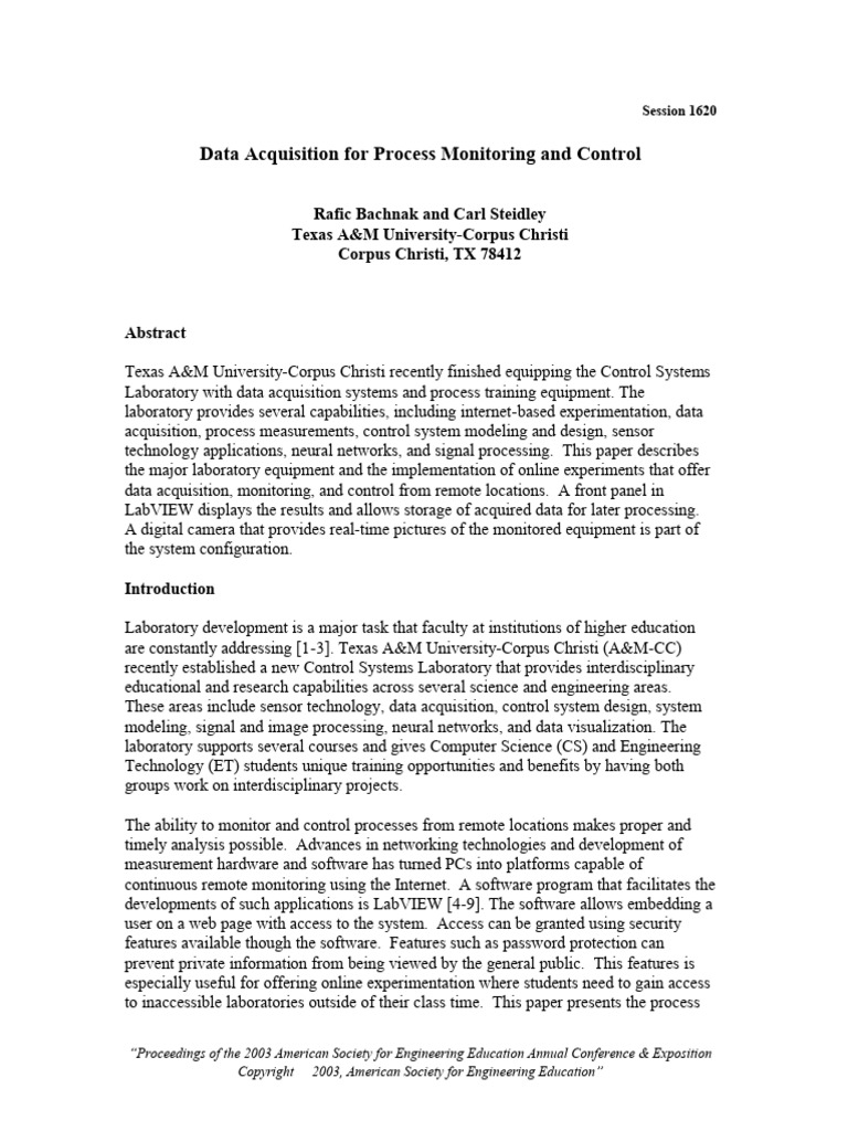 Data Acquisition System For Online Process Monitoring and Control | PDF ...