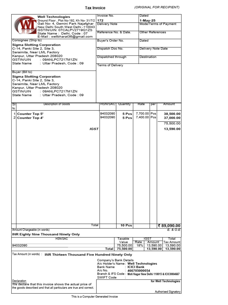 Tax Invoice for Well Technologies | PDF | Public Finance | Taxation