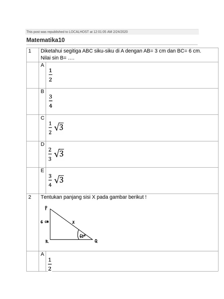 SOAL - Yulia S - Matematika - Kelas 10 A Dan 10 B 2 | PDF