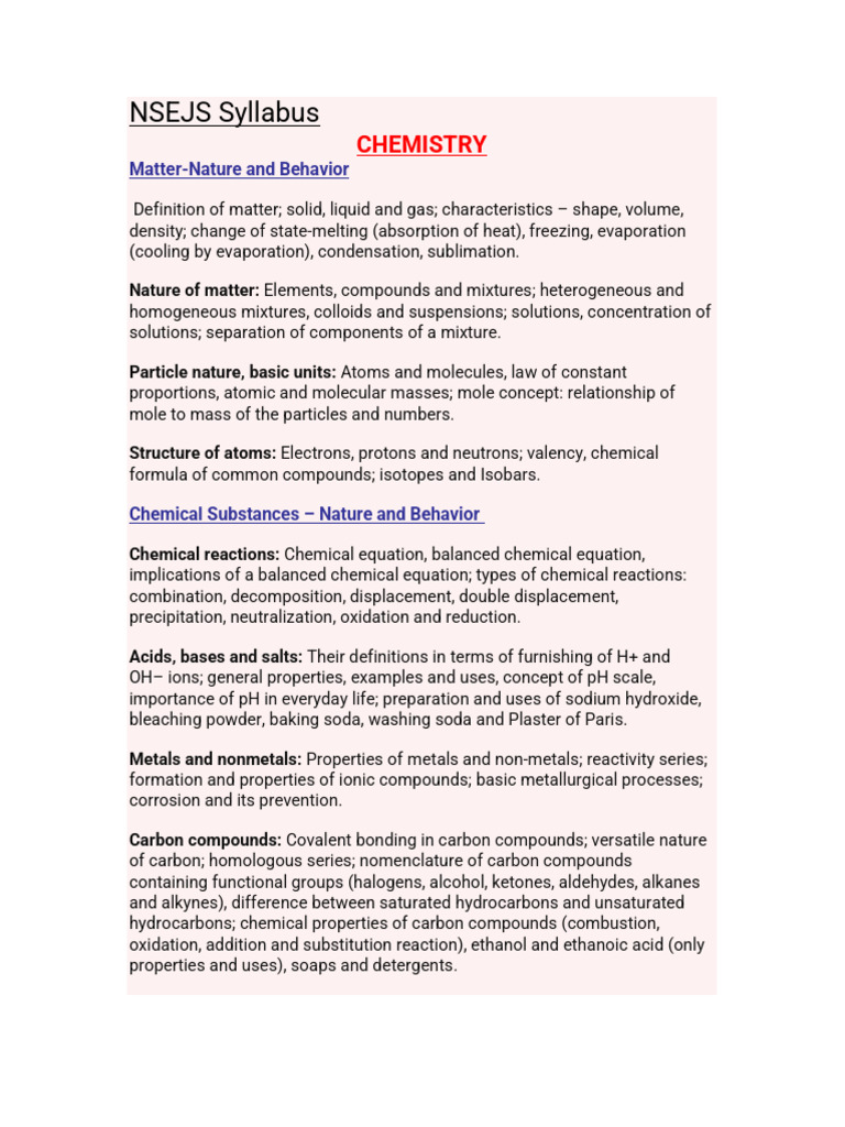 NSEJS Syllabus Overview for Classes 8-10 | PDF | Chemical Compounds ...