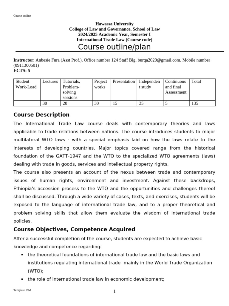International Trade Law Course Outline | PDF | World Trade Organization ...