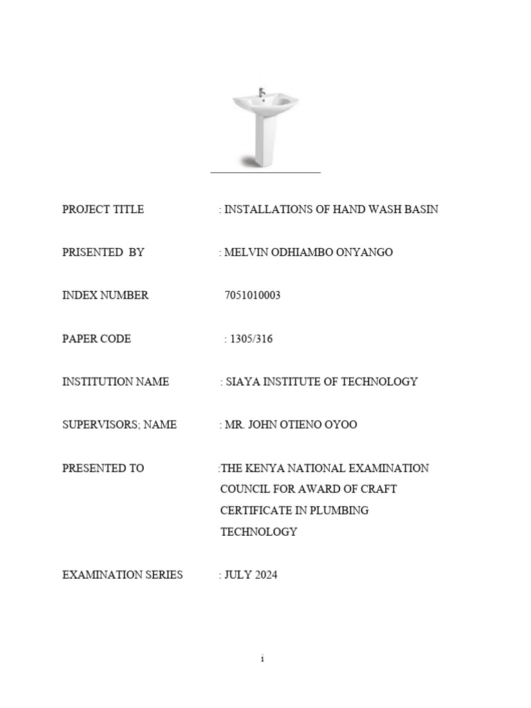 Hand Wash Basin Installation Project | PDF