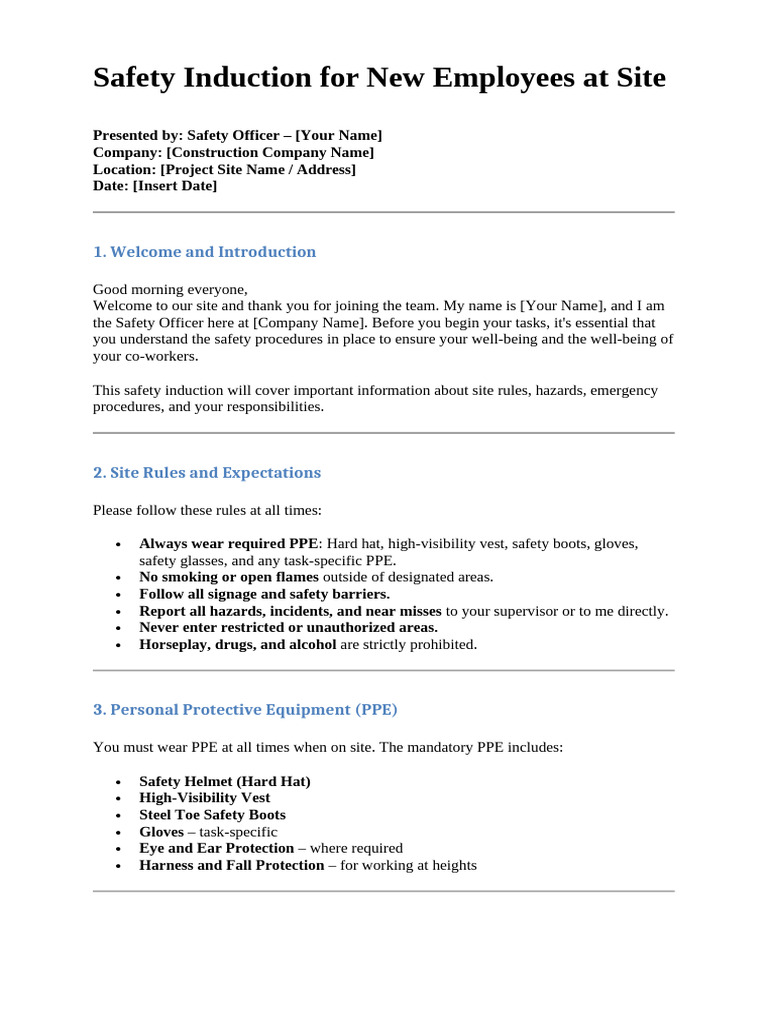 New Employee Safety Induction Guide | PDF | Personal Protective ...