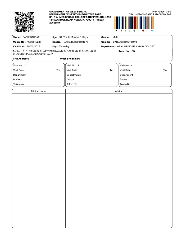 OPD Patient Card for Oral Medicine | PDF