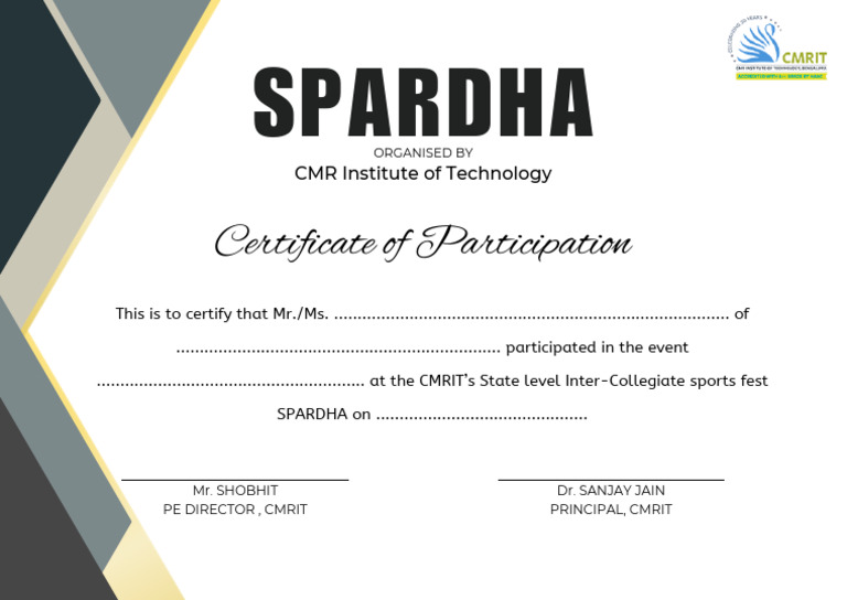 SPARDHA Sports Fest Participation Certificate | PDF