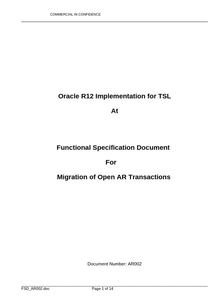 Oracle R12 FSD for Open AR Migration | PDF | Invoice | Oracle Corporation