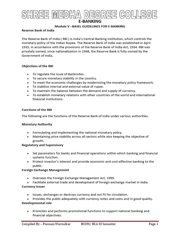 RBI Guidelines for E-Banking | PDF | Reserve Bank Of India | Computer ...