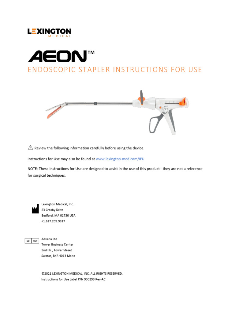 AEON Endoscopic Stapler Usage Guide | PDF | Trigger (Firearms ...