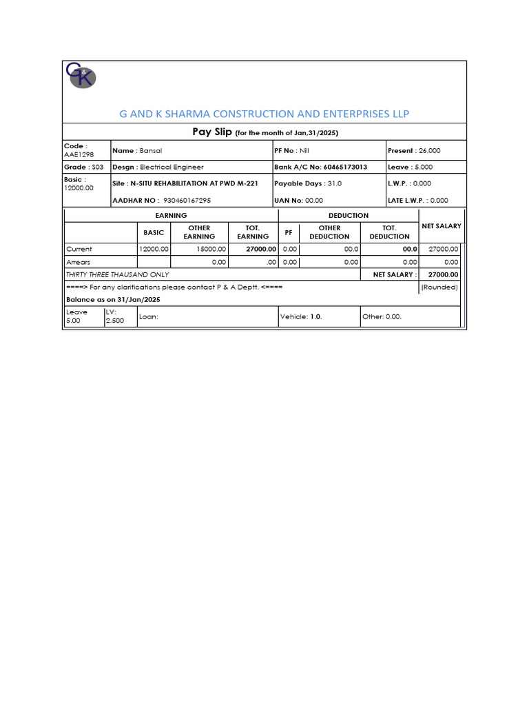 Bansal Salary Slip Current | PDF | Government Finances | Taxes