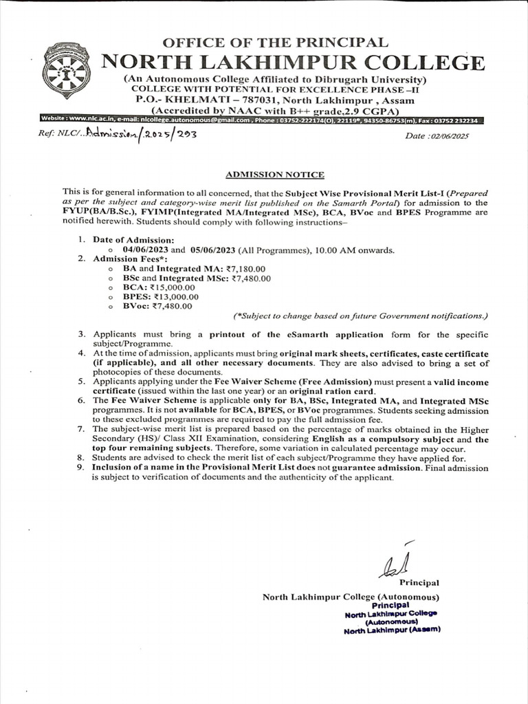 North Lakhimpur College Merit List 2025 | PDF | Natural Sciences | Inquiry