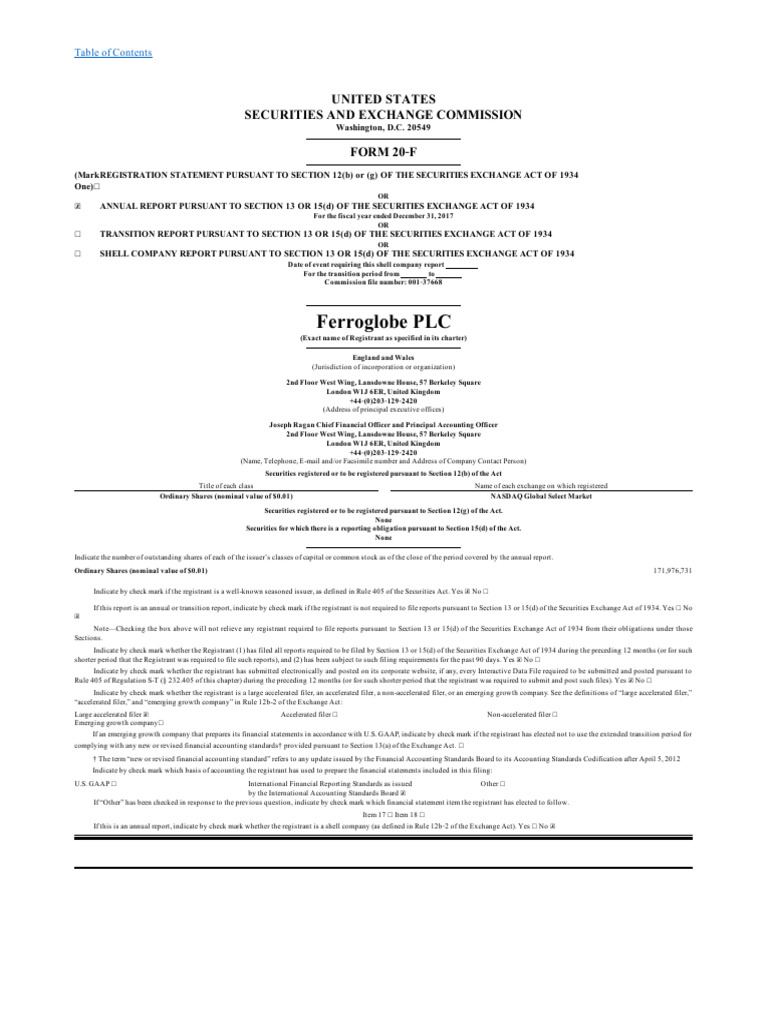 Ferrroglobe 20F 2018 | PDF | Securities (Finance) | Risk