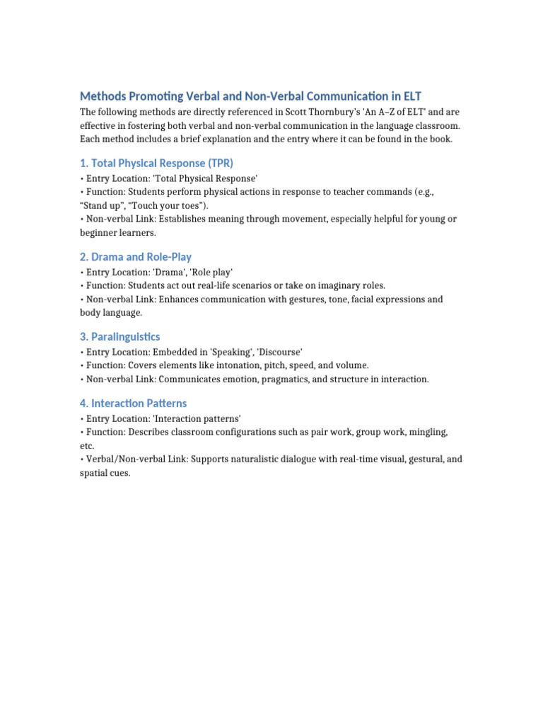 Methods Promoting Communication ELT | PDF