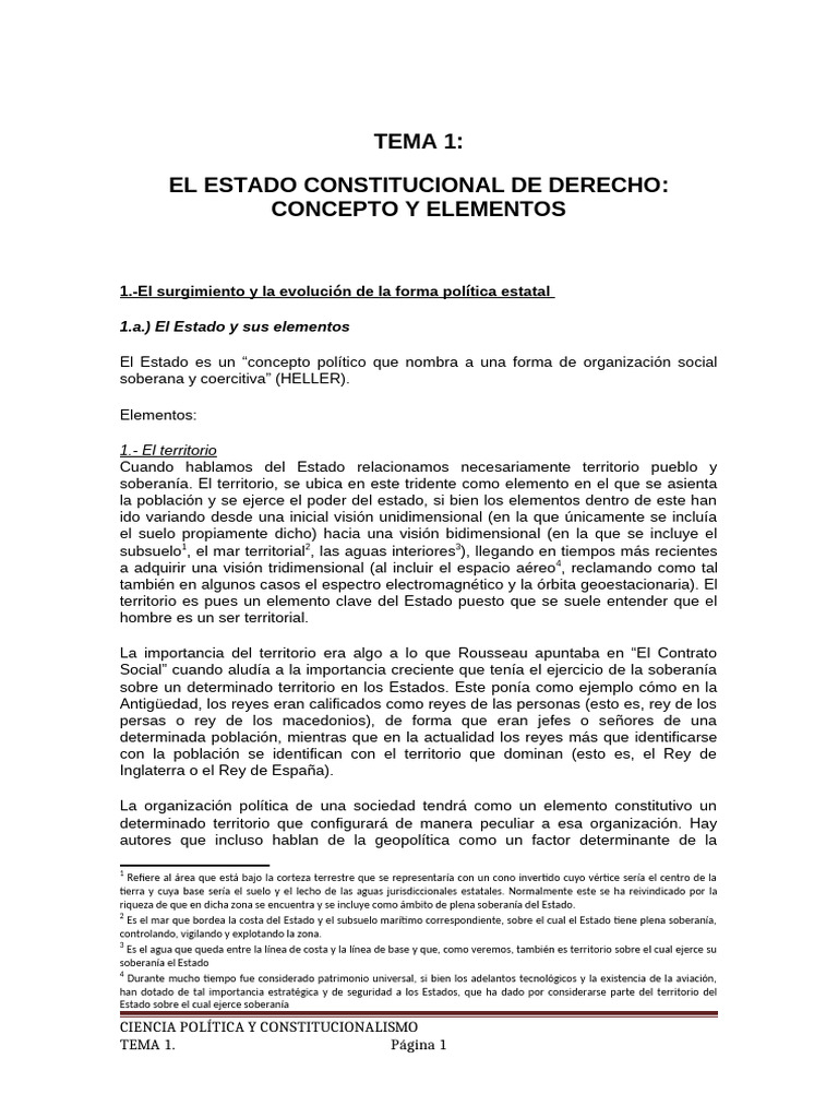 Tema 1. El Estado Constitucional de Derecho Concepto y Elementos | PDF ...
