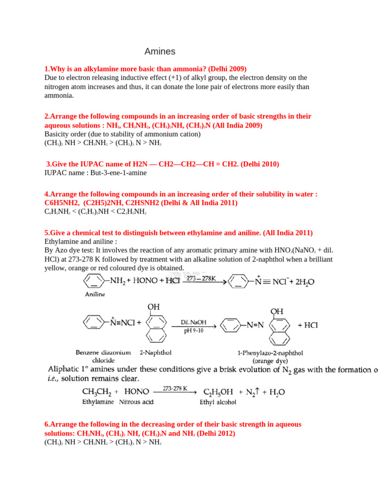 Amines Previousyear Questions | PDF | Amine | Chemical Compounds