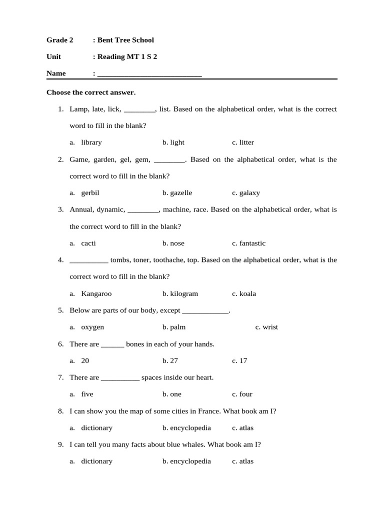 Grade 2 Reading MT 1 S 2 C | PDF | Brain | Human Brain