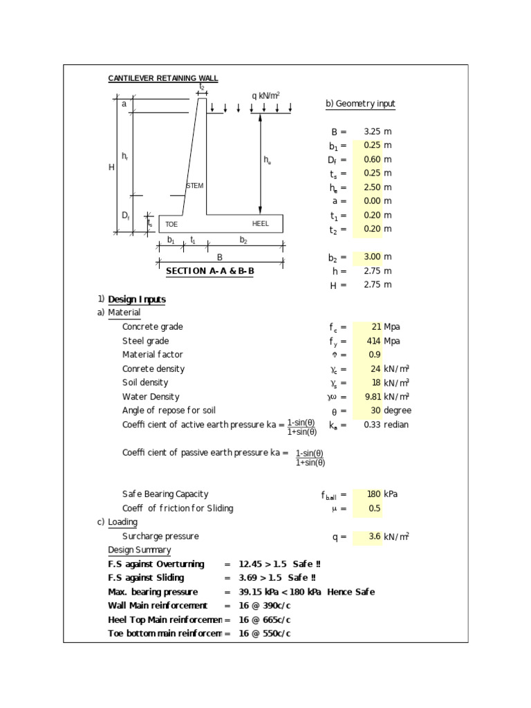 Cantilever Retaining Wall Design Guide | PDF | Continuum Mechanics ...