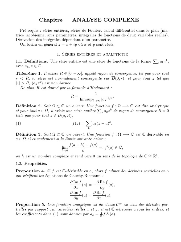 Analyse complexe et fonctions analytiques | PDF | Série entière ...