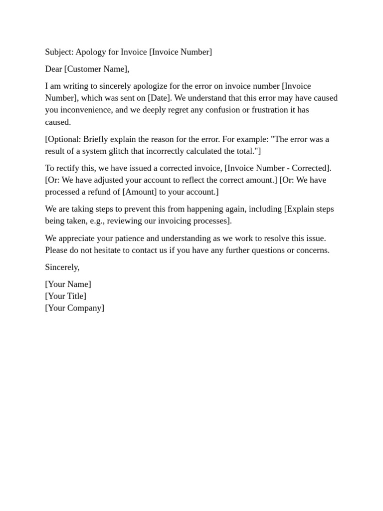 Apology for Invoice Error Notification | PDF