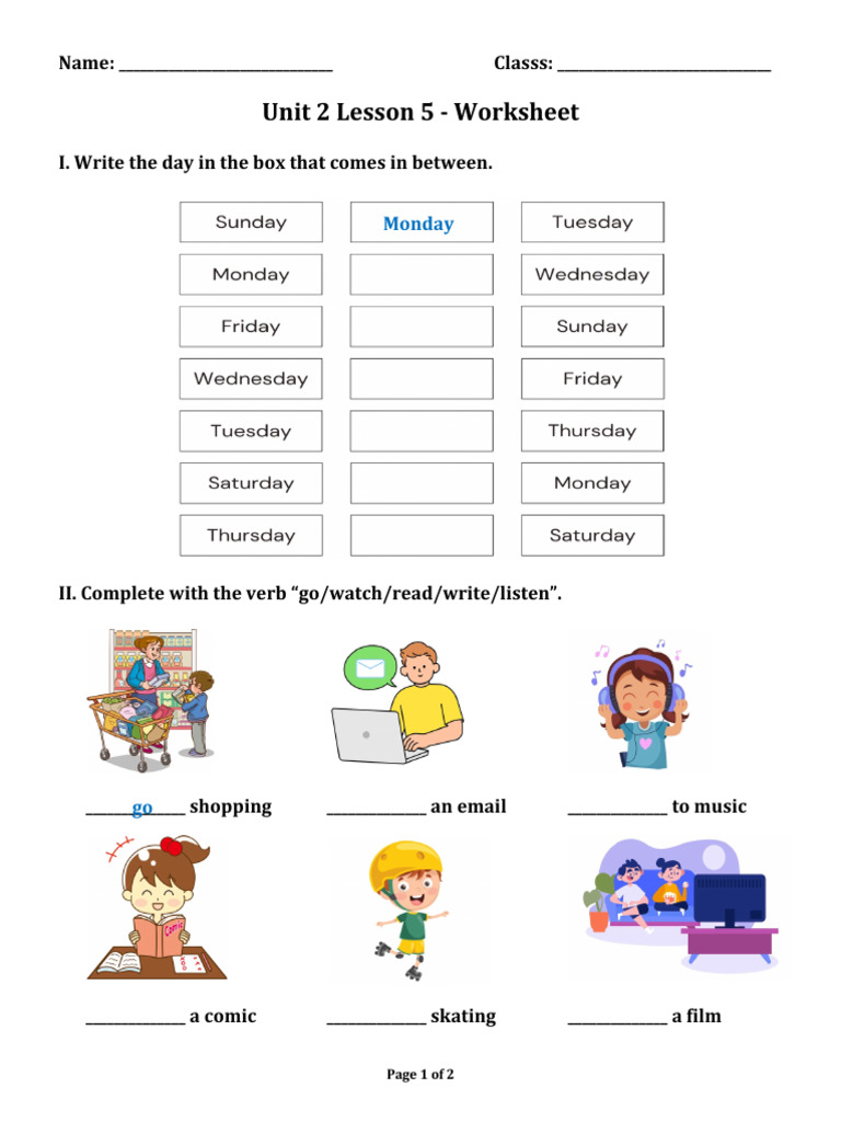 Unit 2 Lesson 5 - Worksheet 2 | PDF