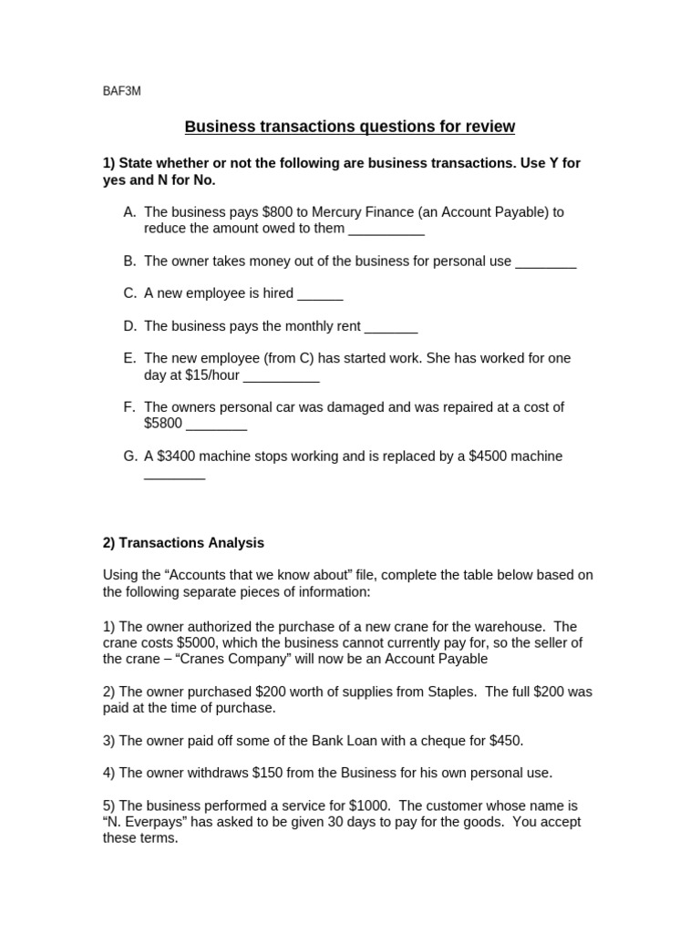 Business Transactions Questions For Review | PDF