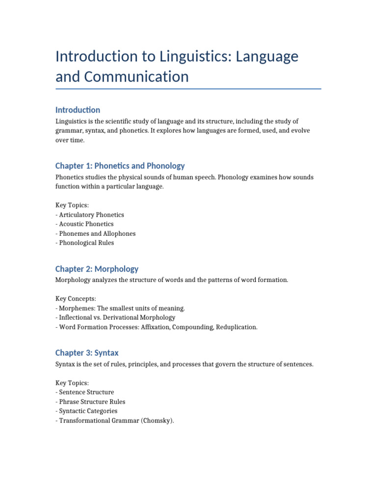 Introduction To Linguistics Language and Communication Class Notes | PDF