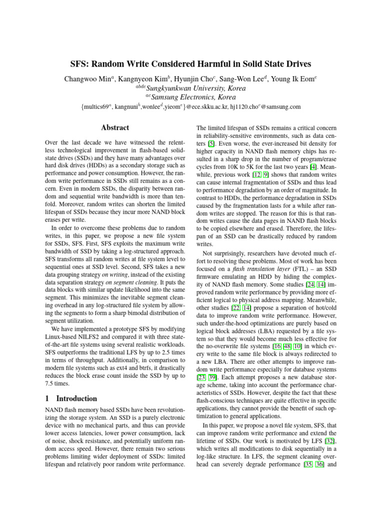 SFS - Random Write Considered Harmful in Solid State Drives | PDF ...