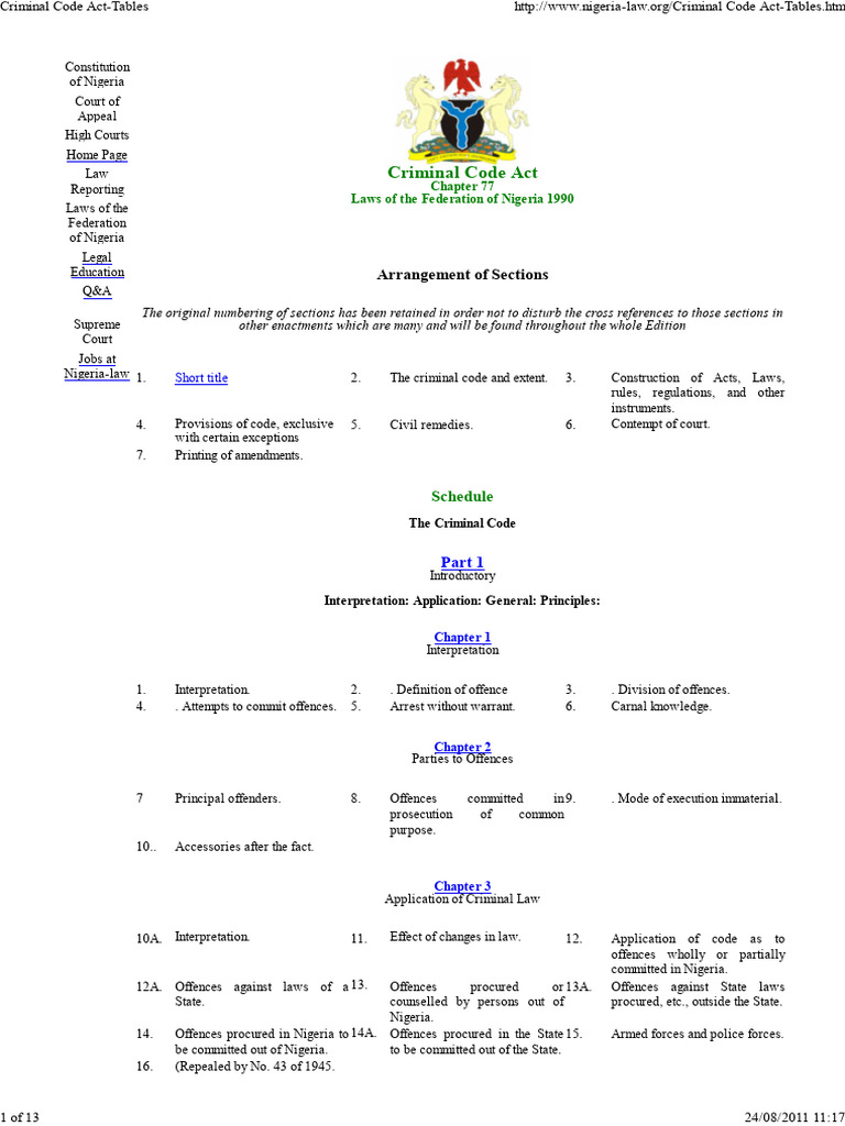 Overview of Nigeria's Criminal Code | PDF | Assault | Perjury