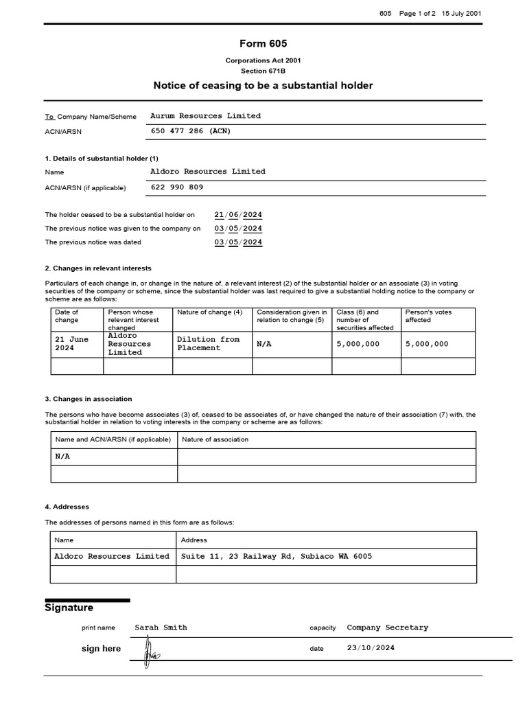 Notice of Ceasing Substantial Holder | PDF | Securities (Finance ...