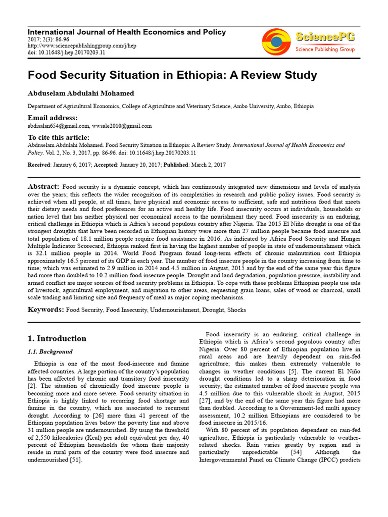 Food Security Situation in Ethiopia A Re | PDF | Food Security ...