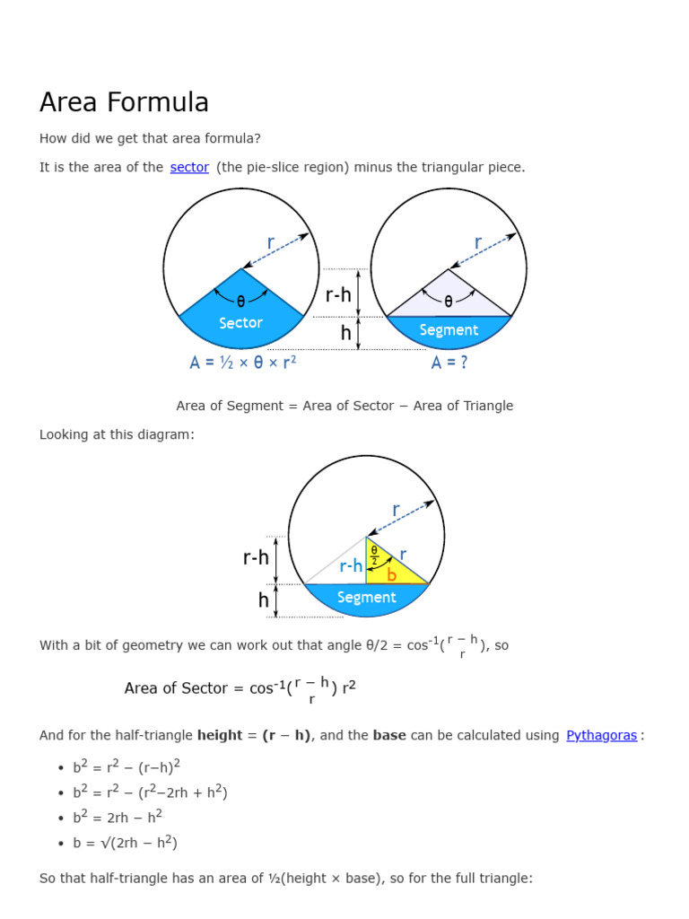 Area of Segment and Sector Formulas | PDF
